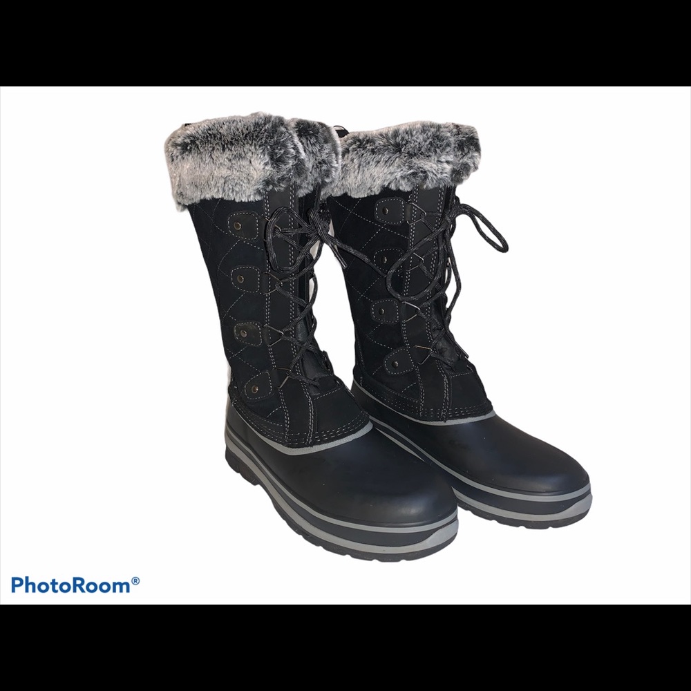 Khombu Ellie Women's Winter Boots Black With Grey Faux Fur Women's Size 8 NWT